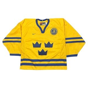 Vintage 90s Nike Sweden National Hockey #7 Nagano Olympics 1998 Jersey Mens L